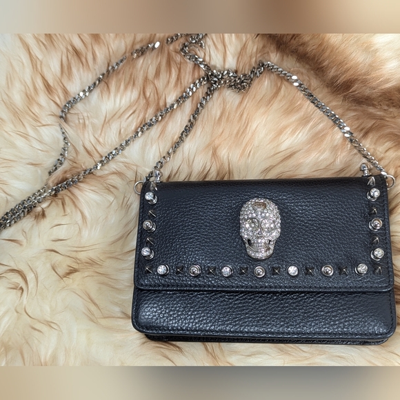 Phillip Plein Skull Studded wallet on chains crossbody bag - Picture 1 of 9